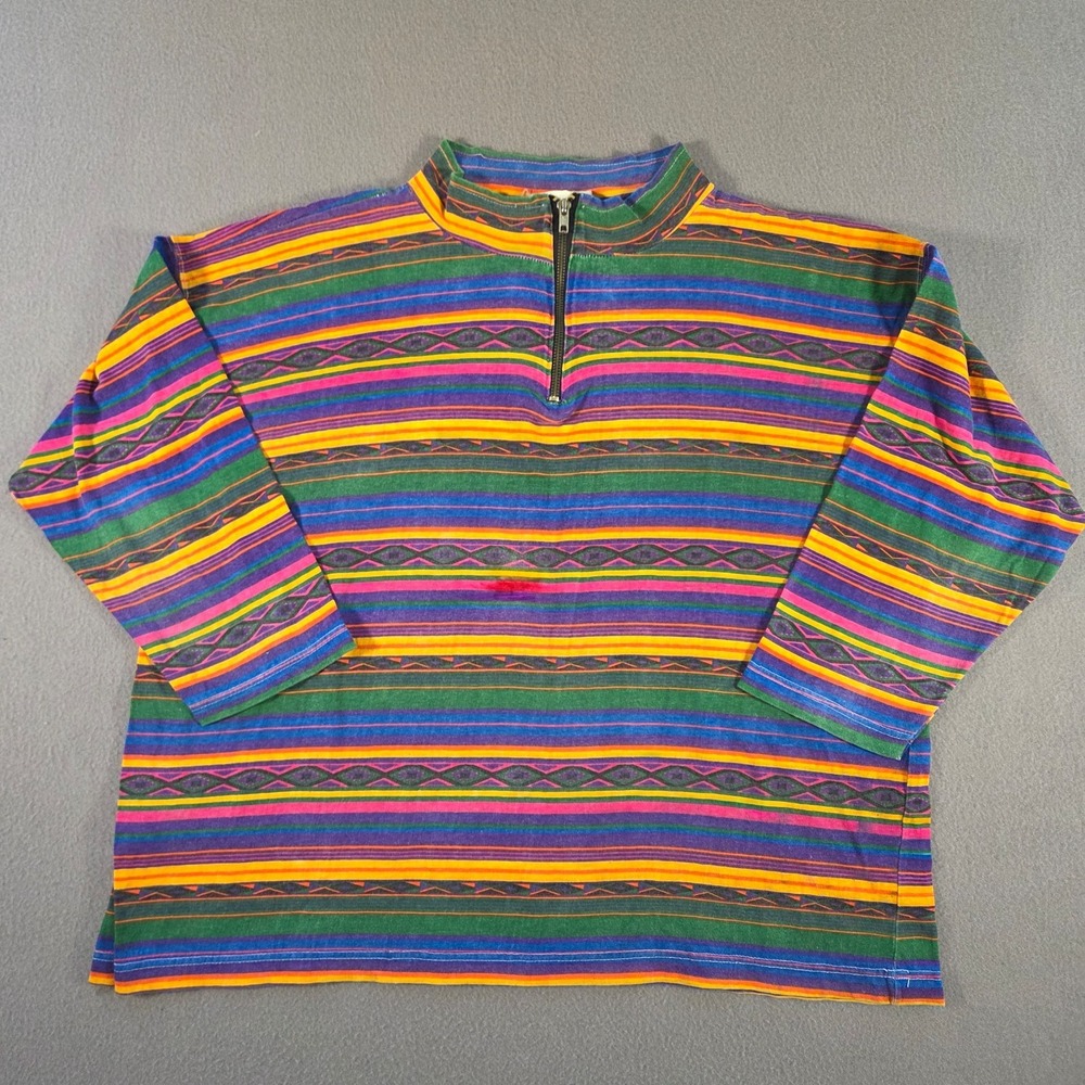 Vintage Starwear Sweatshirt Large Rainbow Striped Pride 1/4 Zip Southwestern
